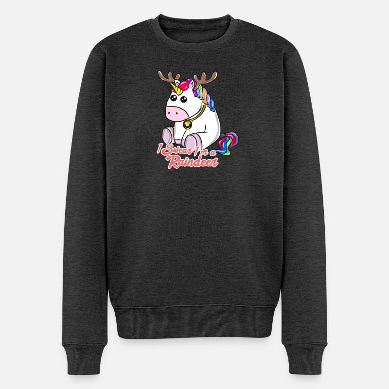 Weihnachten Einhorn - Männer Premium Bio Pullover - Anthrazit meliert