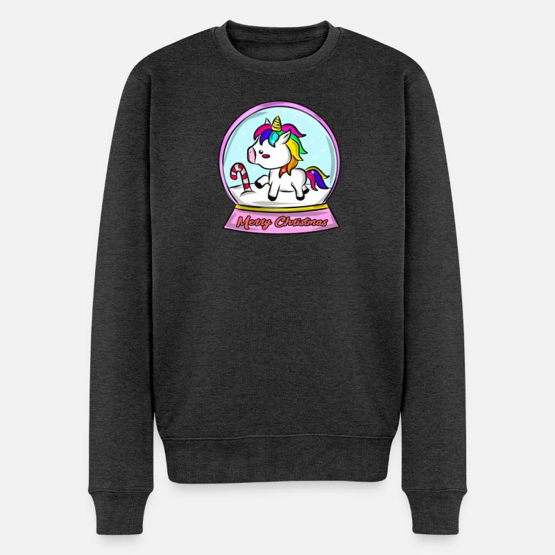 Weihnachten Einhorn - Männer Premium Bio Pullover - Anthrazit meliert