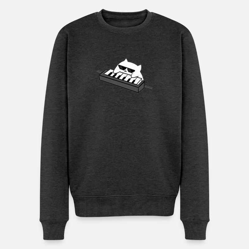 Katzen DJ am Keyboard - Männer Premium Bio Pullover - Anthrazit meliert