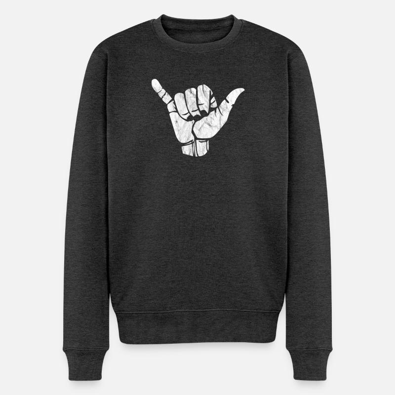 Shaka Handzeichen Hang - Männer Premium Bio Pullover - Anthrazit meliert