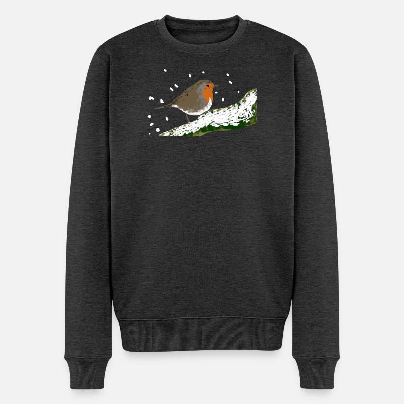 Rotkehlchen Wintermotiv Schnee Vogel Ast - Männer Premium Bio Pullover - Anthrazit meliert