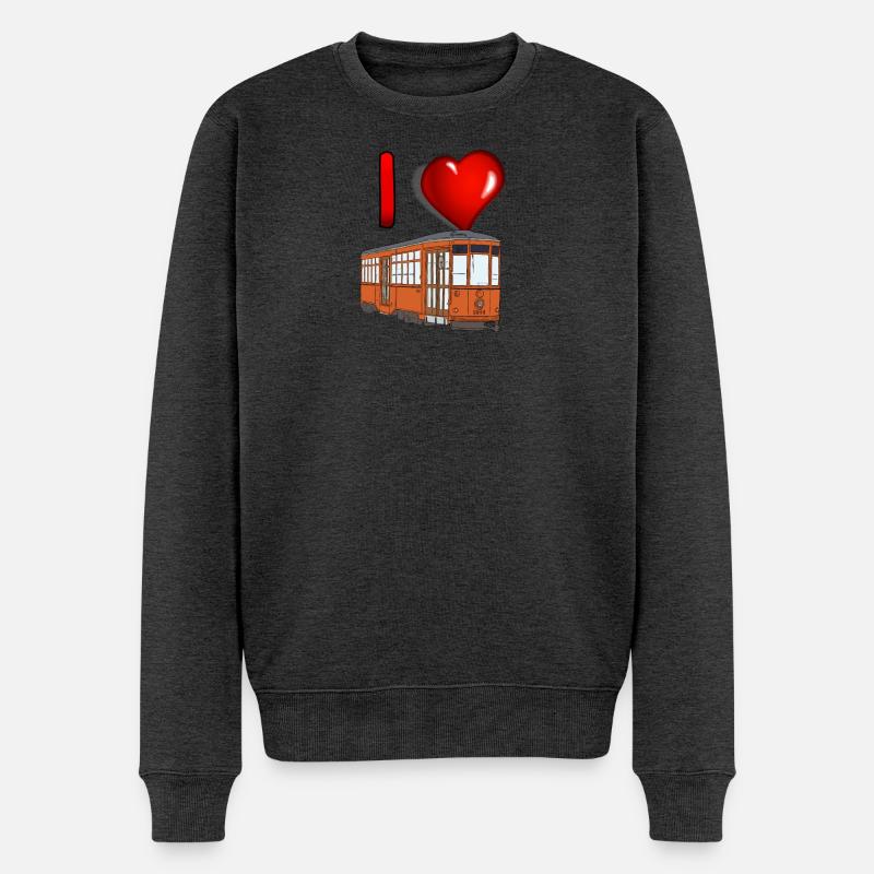Ich liebe Straßenbahn – Vintage Orange Tram - Männer Premium Bio Pullover - Anthrazit meliert