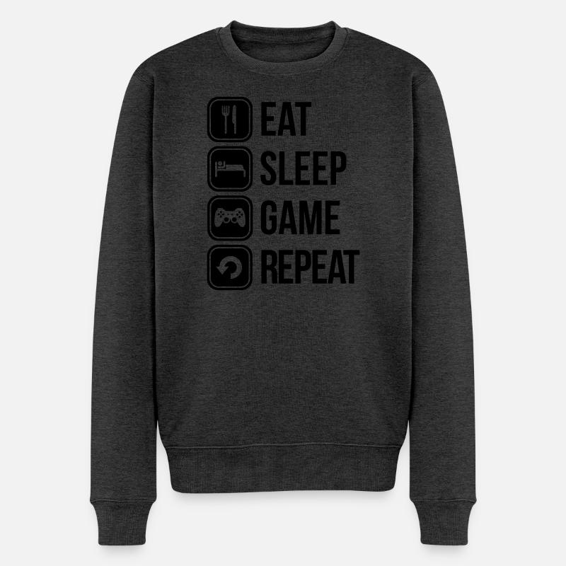 eat sleep game repeat spiele - Männer Premium Bio Pullover - Anthrazit meliert
