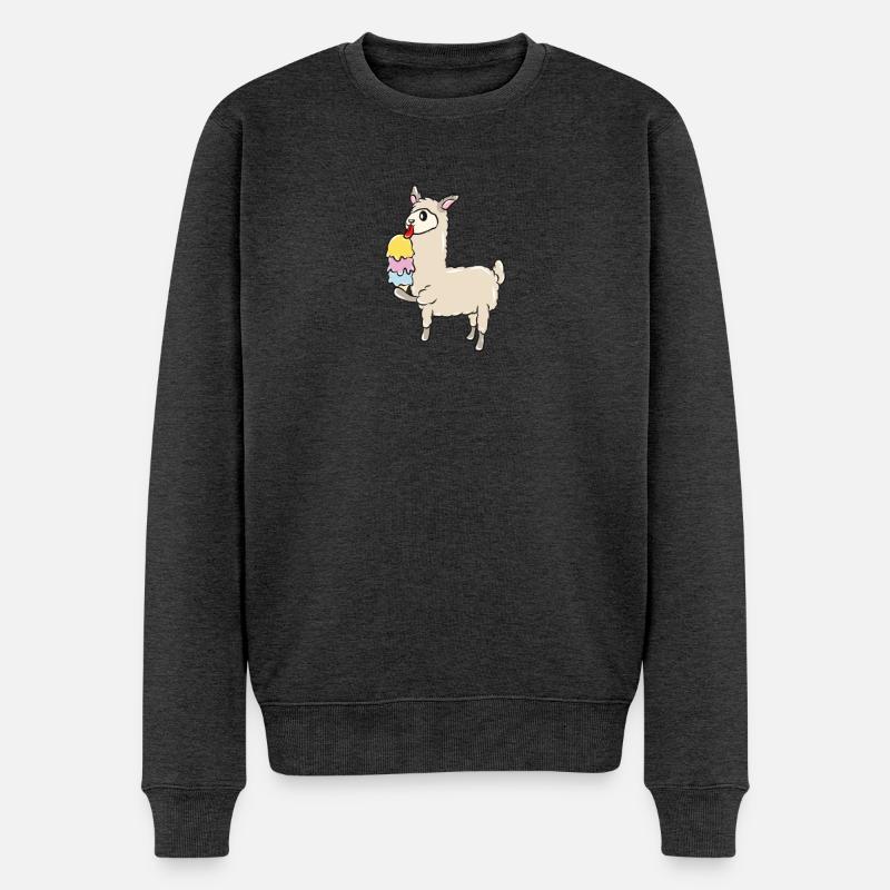 Lama Eiskrem - Männer Premium Bio Pullover - Anthrazit meliert
