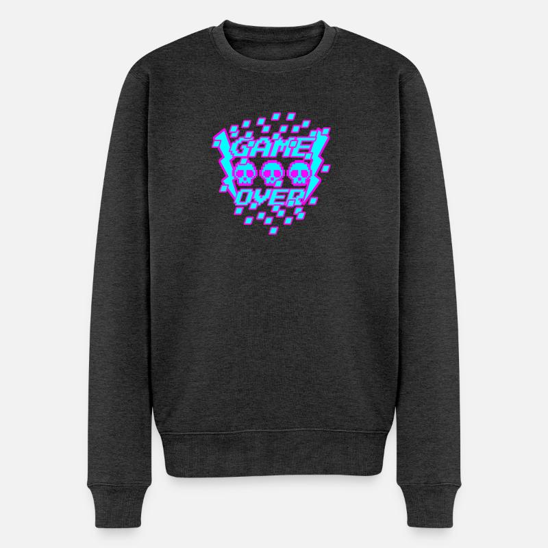 Game Over Pixel - Männer Premium Bio Pullover - Anthrazit meliert