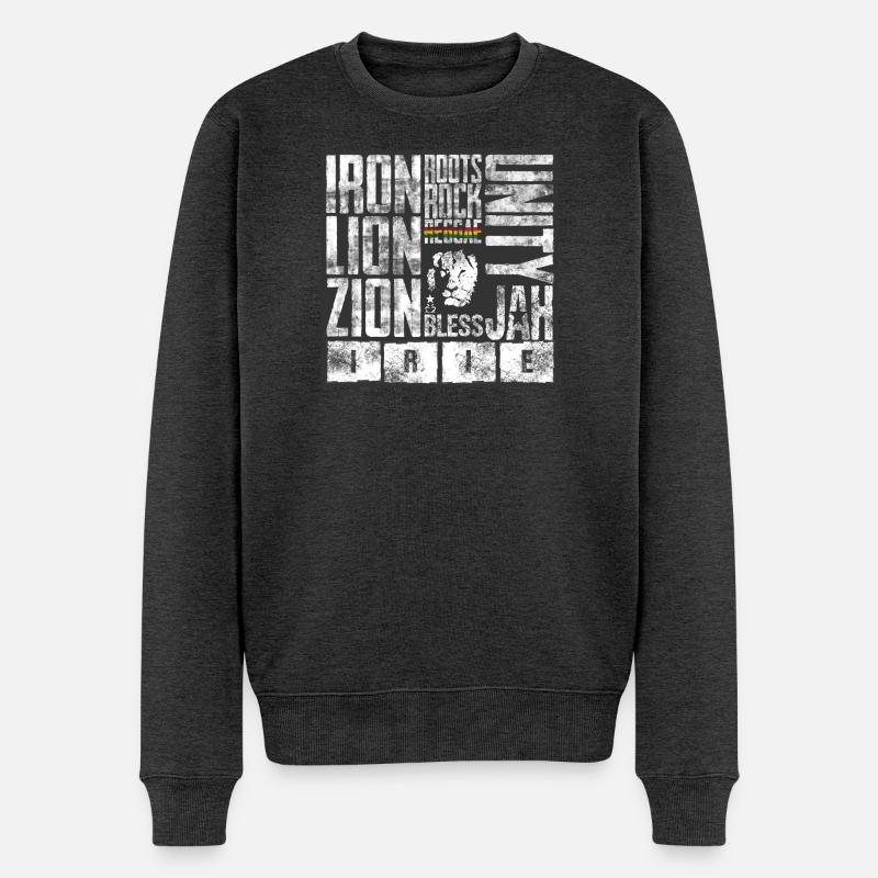 Löwenmotive mit Reggae-Elementen - Männer Premium Bio Pullover - Anthrazit meliert