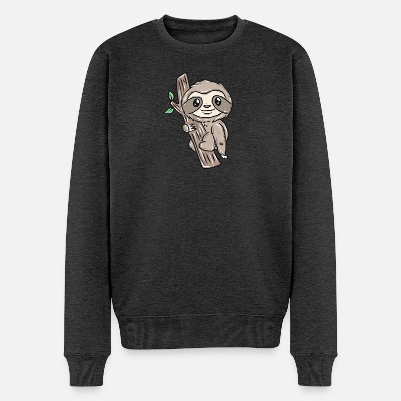 Langsames Faultier am Baum - Männer Premium Bio Pullover - Anthrazit meliert