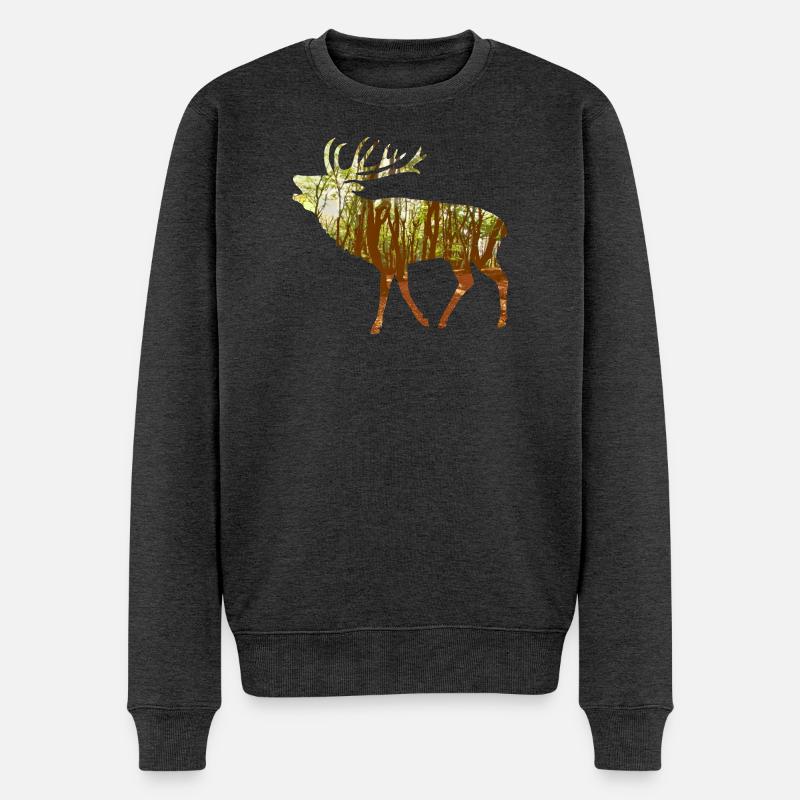 Röhrender Hirsch - Männer Premium Bio Pullover - Anthrazit meliert