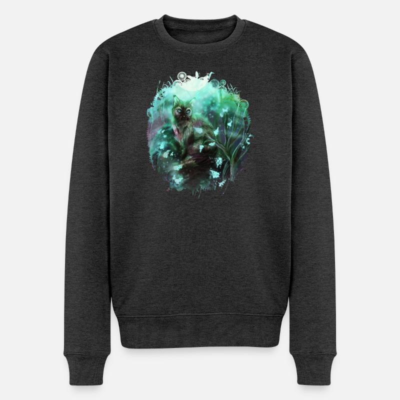 Chat dans la forêt magique - Pull Premium bio Homme - anthracite chiné