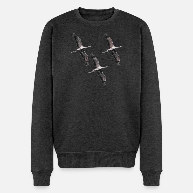 Vogelzug Kraniche in Grau Tönen - Männer Premium Bio Pullover - Anthrazit meliert