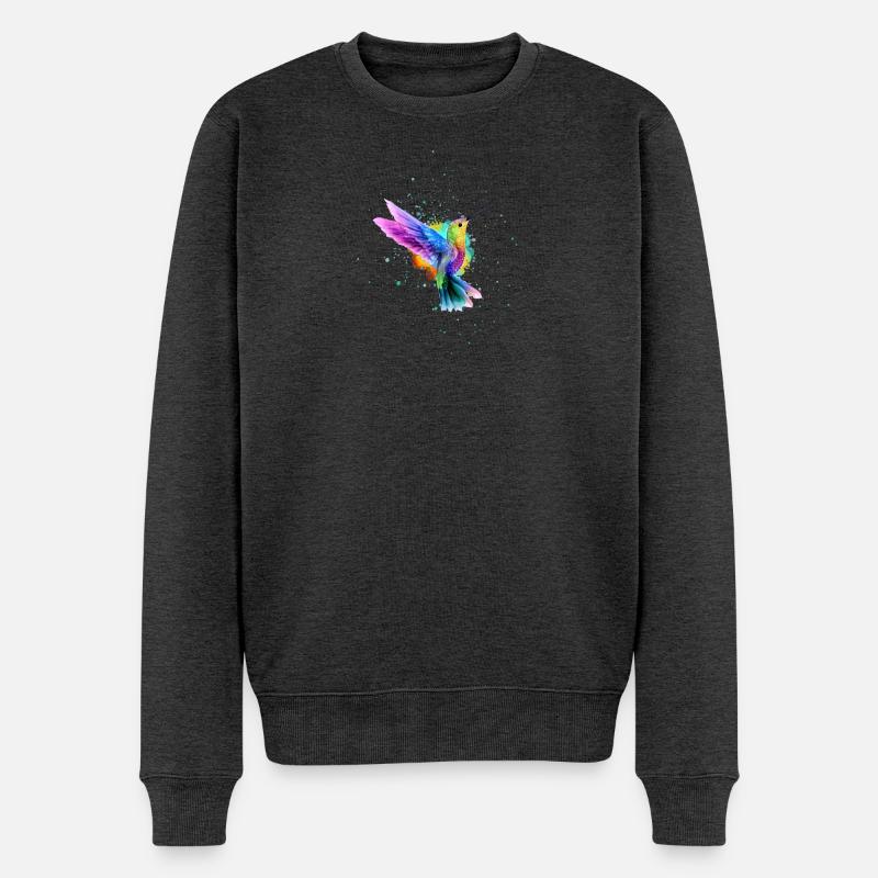 Regenbogen-Aquarell Hummingbird Burst - Männer Premium Bio Pullover - Anthrazit meliert