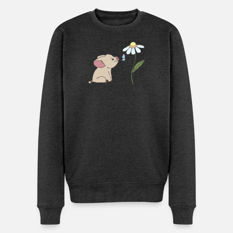 Schweinchen und Schmetterling - Männer Premium Bio Pullover - Anthrazit meliert