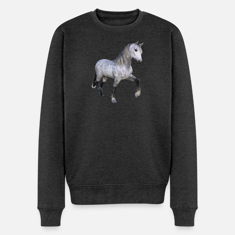 Cheval sauvage gris au galop - Pull Premium bio Homme - anthracite chiné