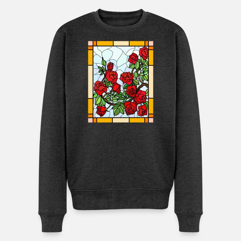 Glasmalerei Rosen - Männer Premium Bio Pullover - Anthrazit meliert