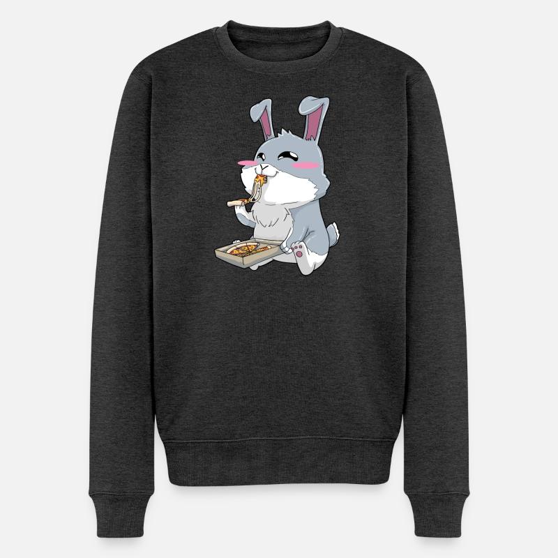 Lustiger Hase isst Pizza   - Männer Premium Bio Pullover - Anthrazit meliert