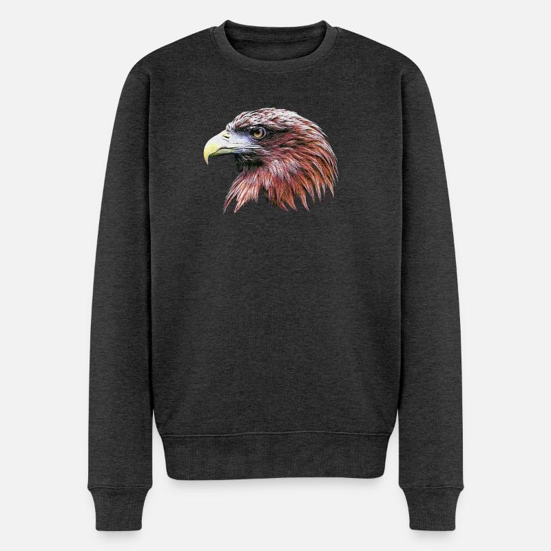 beliebte Wildtier motive, Steinadlerkopf - Männer Premium Bio Pullover - Anthrazit meliert