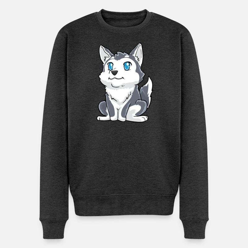Husky Hund Kawaii - Männer Premium Bio Pullover - Anthrazit meliert