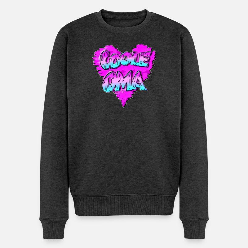 Coole Oma - Graffiti- mit Herz - Pink - Männer Premium Bio Pullover - Anthrazit meliert