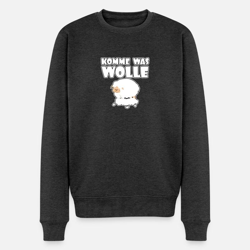Komme was wolle - Schaf - Schafe - Wolle - Männer Premium Bio Pullover - Anthrazit meliert