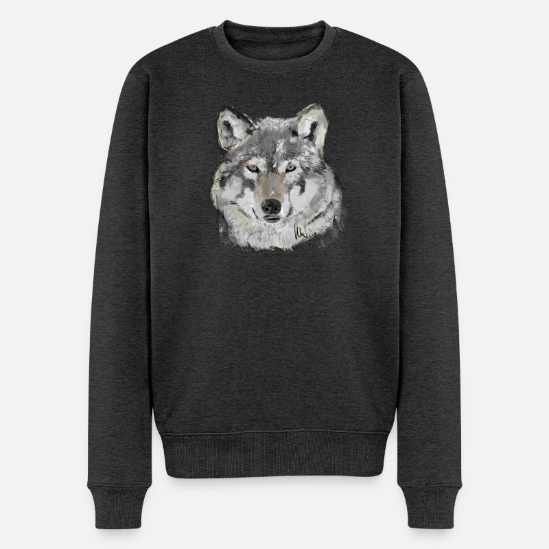 Wolf - Männer Premium Bio Pullover - Anthrazit meliert