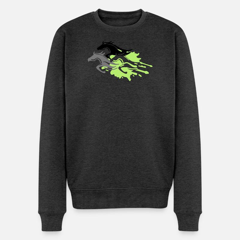 pferde - hengst - stute - fohlen - Männer Premium Bio Pullover - Anthrazit meliert