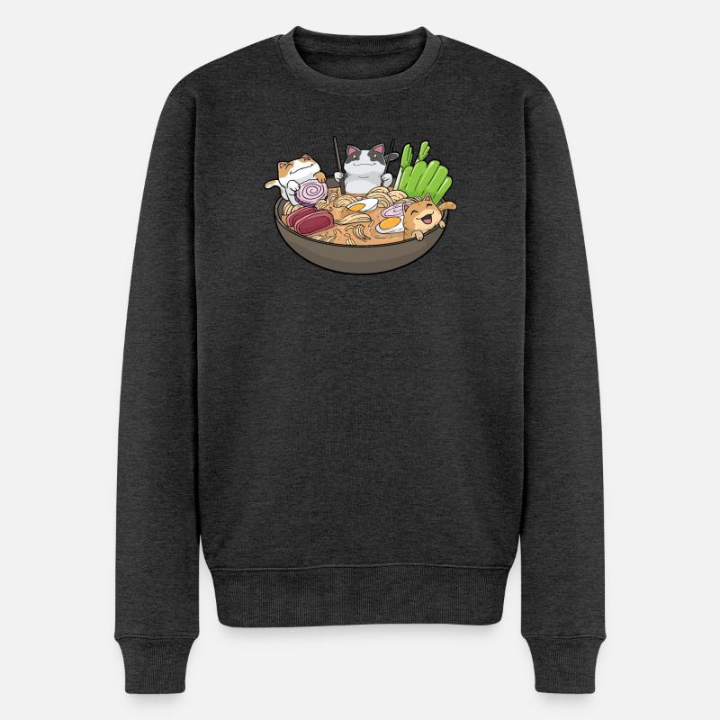 Ramen Katzen Kawaii - Männer Premium Bio Pullover - Anthrazit meliert