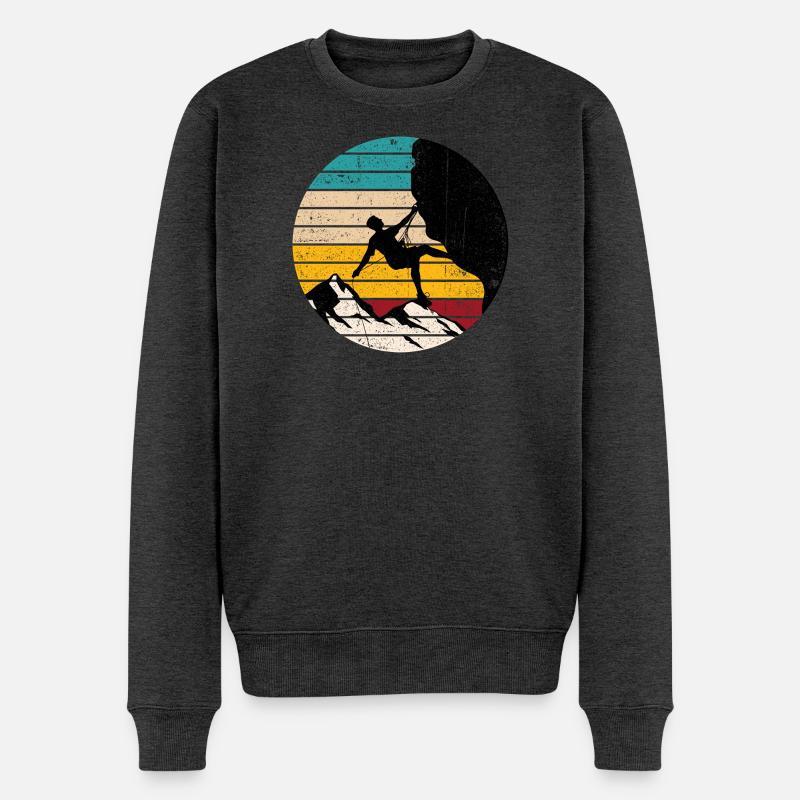 Bergsteiger unter Sonnenuntergangsstreifen - Männer Premium Bio Pullover - Anthrazit meliert