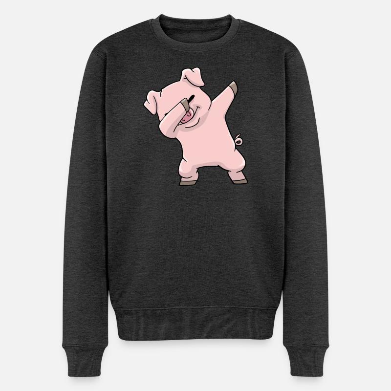 Schwein Kawaii Dabbing - Männer Premium Bio Pullover - Anthrazit meliert