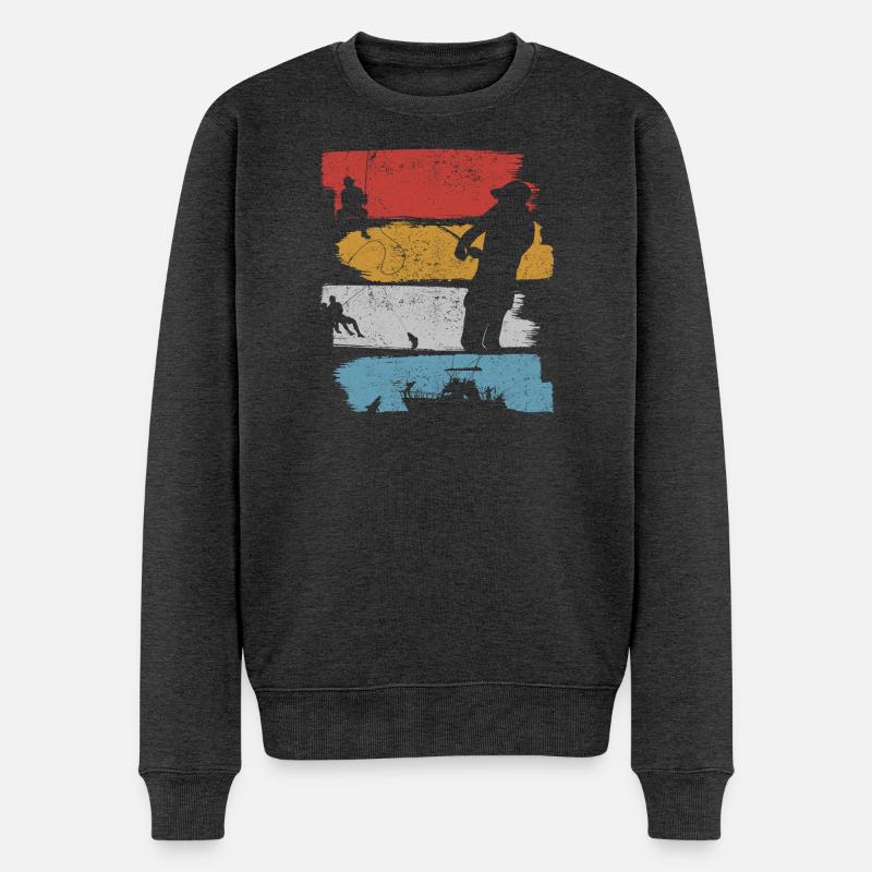 Sunset Silhouette Fischer - Männer Premium Bio Pullover - Anthrazit meliert
