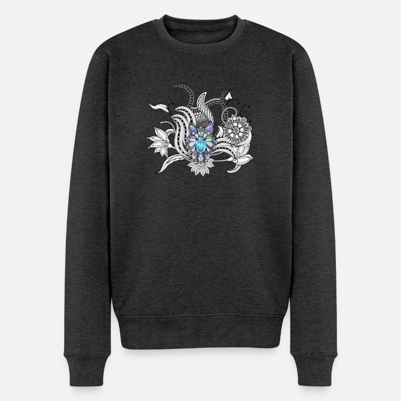 Ehrfürchtiger Wolf, lineart - Männer Premium Bio Pullover - Anthrazit meliert