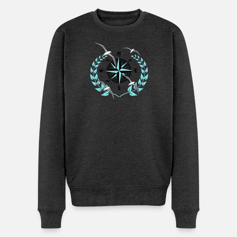 Kompass Windrose Möwen Nautik Maritim Seefahrt - Männer Premium Bio Pullover - Anthrazit meliert