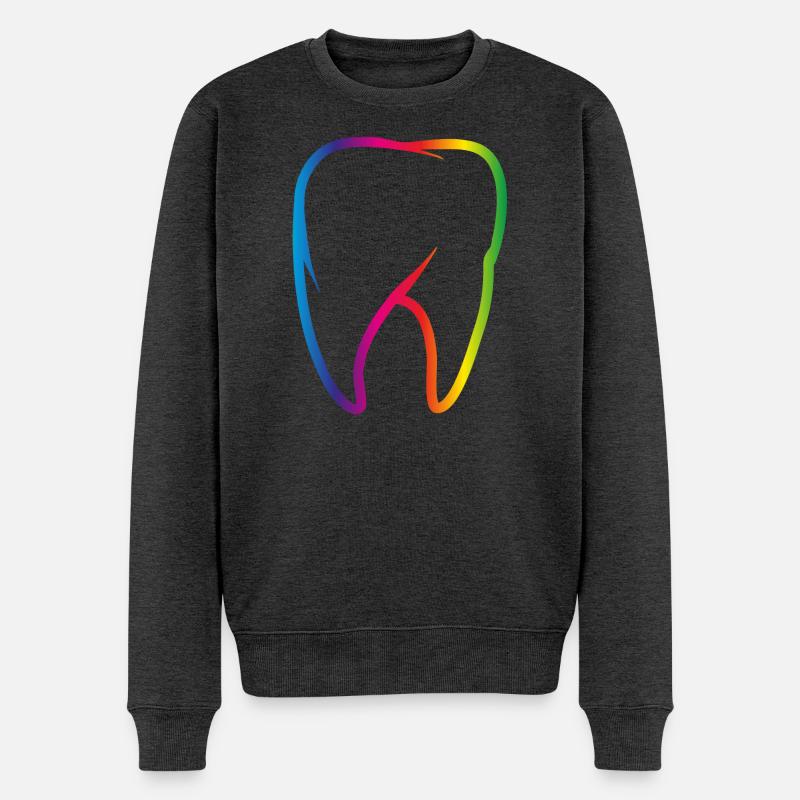 leuchtend bunter Regenbogen Zahn - Männer Premium Bio Pullover - Anthrazit meliert