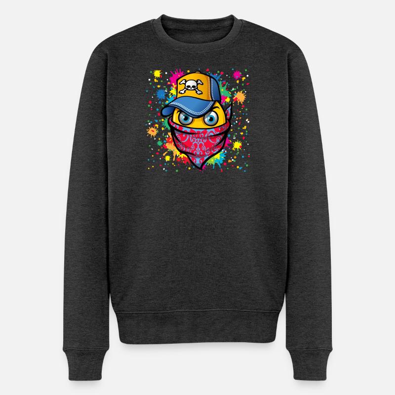 Maske und Graffiti - Männer Premium Bio Pullover - Anthrazit meliert