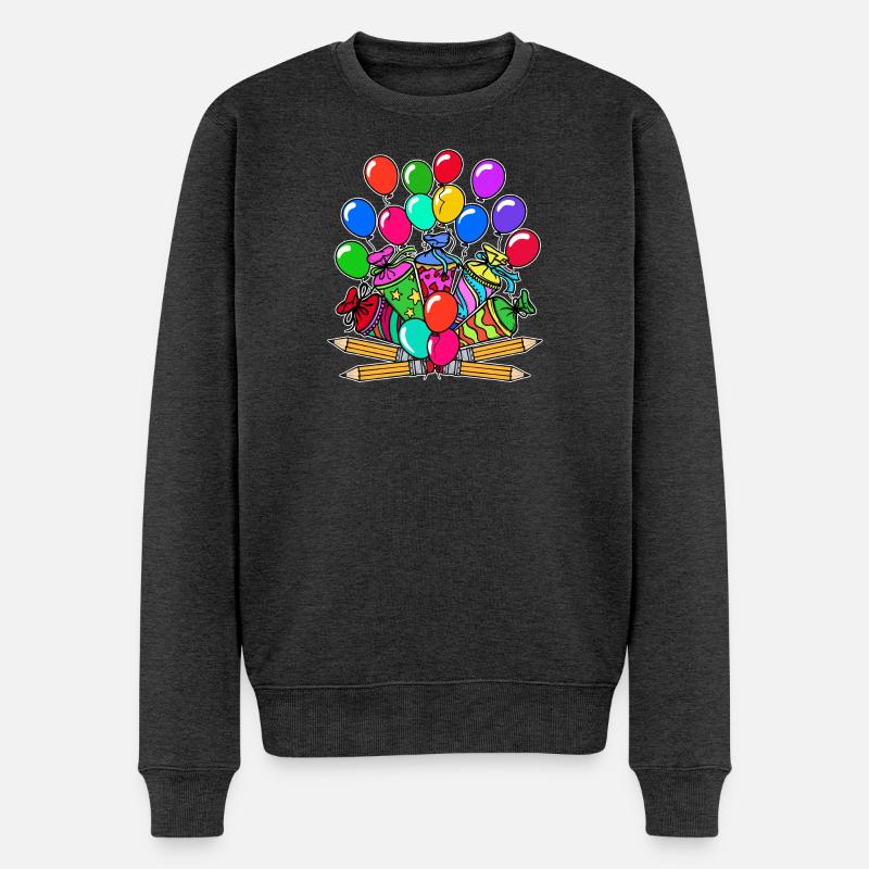 Schulbeginn Luftballon Bleistift Schultüte Start - Männer Premium Bio Pullover - Anthrazit meliert