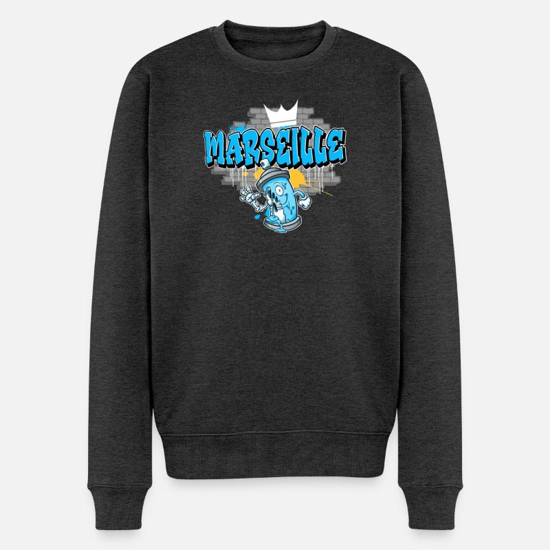 Marseille Graffiti - Männer Premium Bio Pullover - Anthrazit meliert