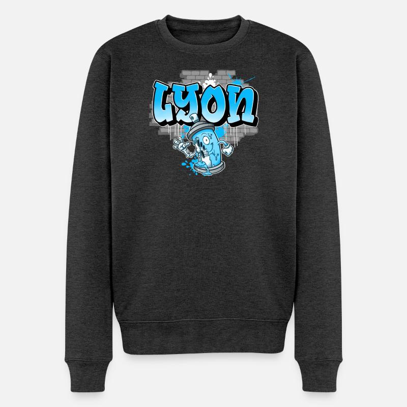 Lyon Graffiti - Männer Premium Bio Pullover - Anthrazit meliert