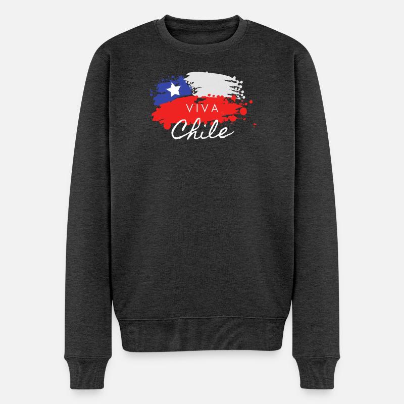 T-shirt Viva Chile Drapeau Tain - Pull Premium bio Homme - anthracite chiné