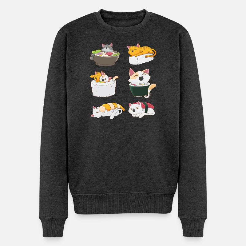 Sushi Katze Japanisch Anime Kawaii Neko - Männer Premium Bio Pullover - Anthrazit meliert