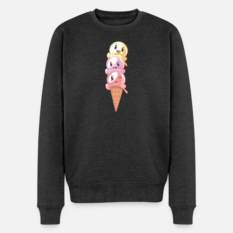 Eiscreme Lover Kawaii Waffeleis - Männer Premium Bio Pullover - Anthrazit meliert