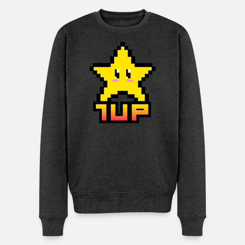 1up Pixel Star - Männer Premium Bio Pullover - Anthrazit meliert