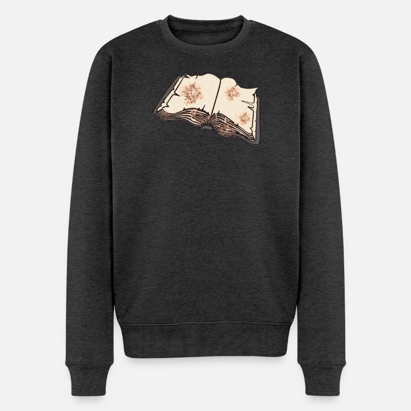 altes buch aufgeschlagen, lesen - Männer Premium Bio Pullover - Anthrazit meliert