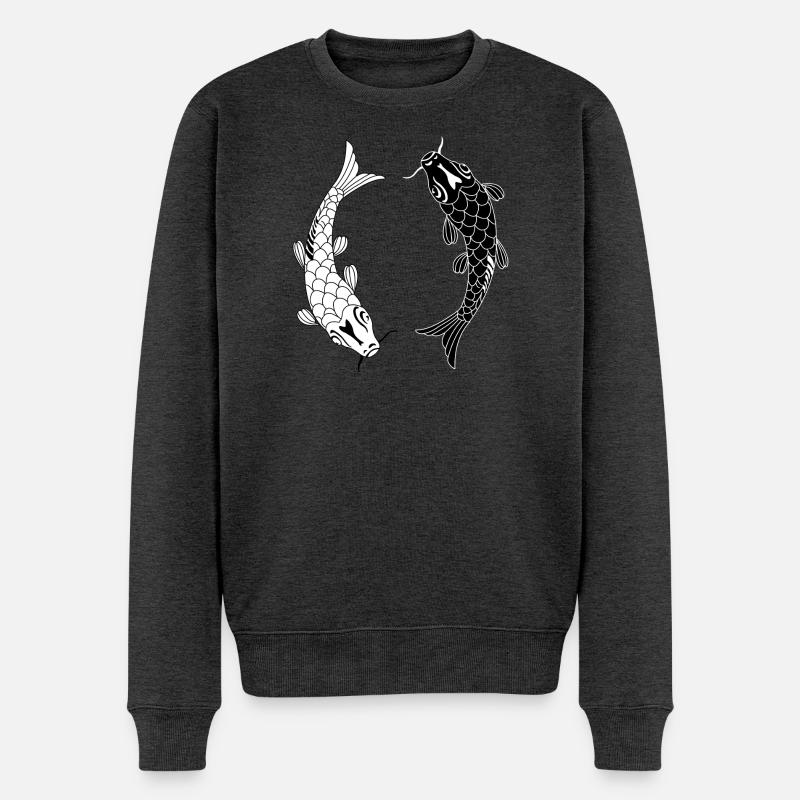 Poisson noir blanc Ying et yang - Pull Premium bio Homme - anthracite chiné