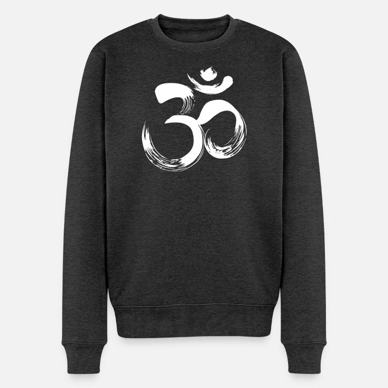 Yoga OM sanskrit weiß - Männer Premium Bio Pullover - Anthrazit meliert