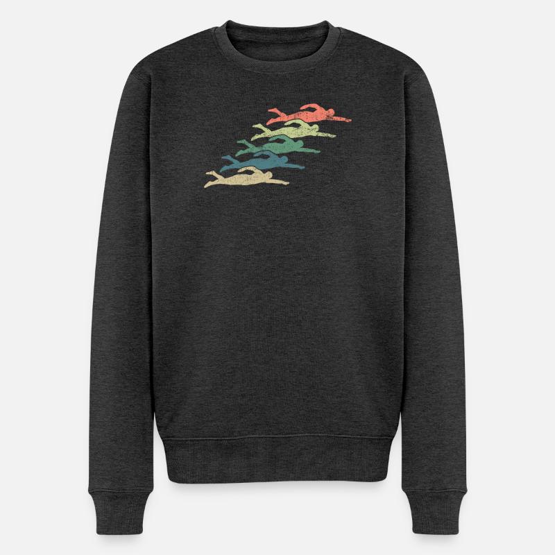 Schwimmen Schwimmer Vintage - Männer Premium Bio Pullover - Anthrazit meliert