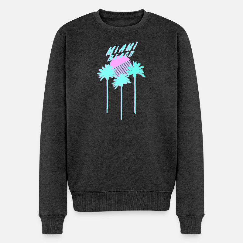 Miami Beach 80's Retro Palmen - Männer Premium Bio Pullover - Anthrazit meliert