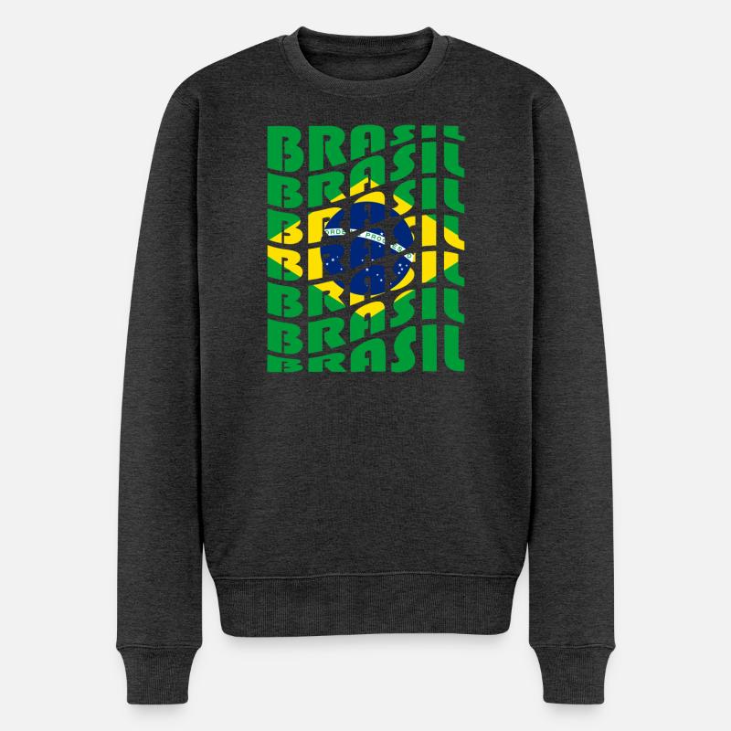 Brasilien Schriftzug Flaggen Design - Männer Premium Bio Pullover - Anthrazit meliert