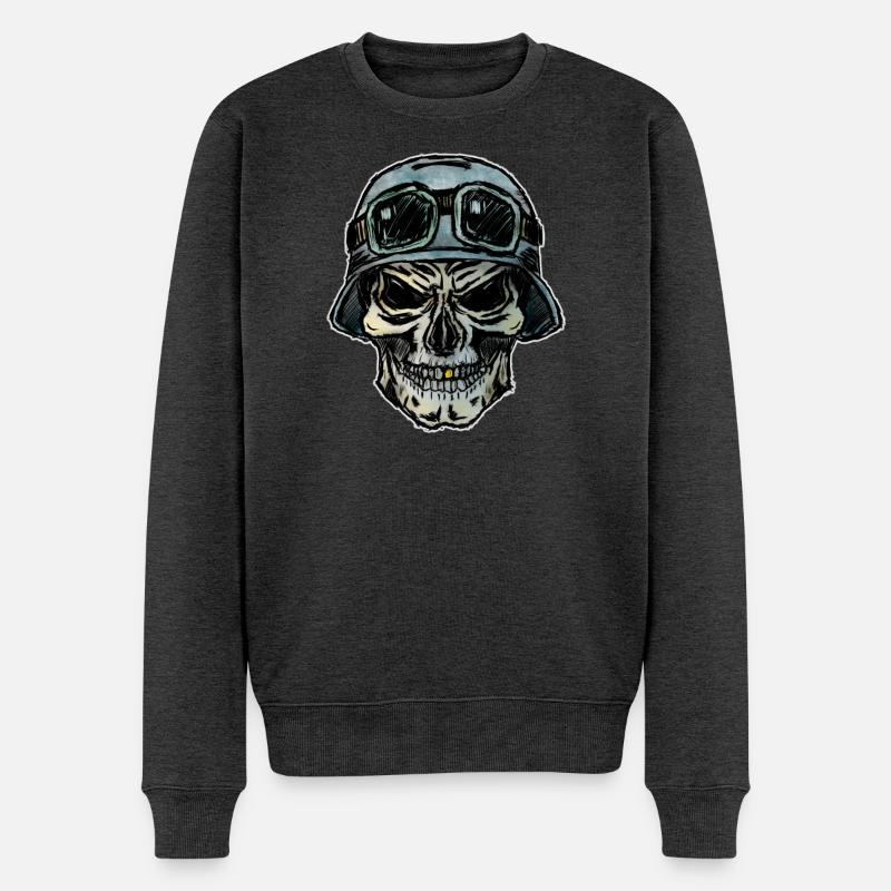 Tête de mort crazy biker avec casque - Pull Premium bio Homme - anthracite chiné