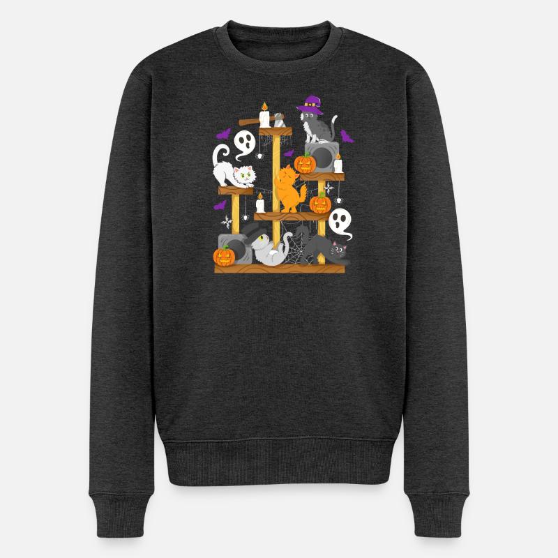 Halloween Katzen Halloween-Kostüm - Männer Premium Bio Pullover - Anthrazit meliert