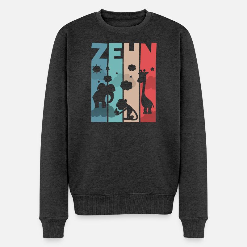 10. Geburtstag Kinder Zoo Tiere Dschungel Safari - Männer Premium Bio Pullover - Anthrazit meliert