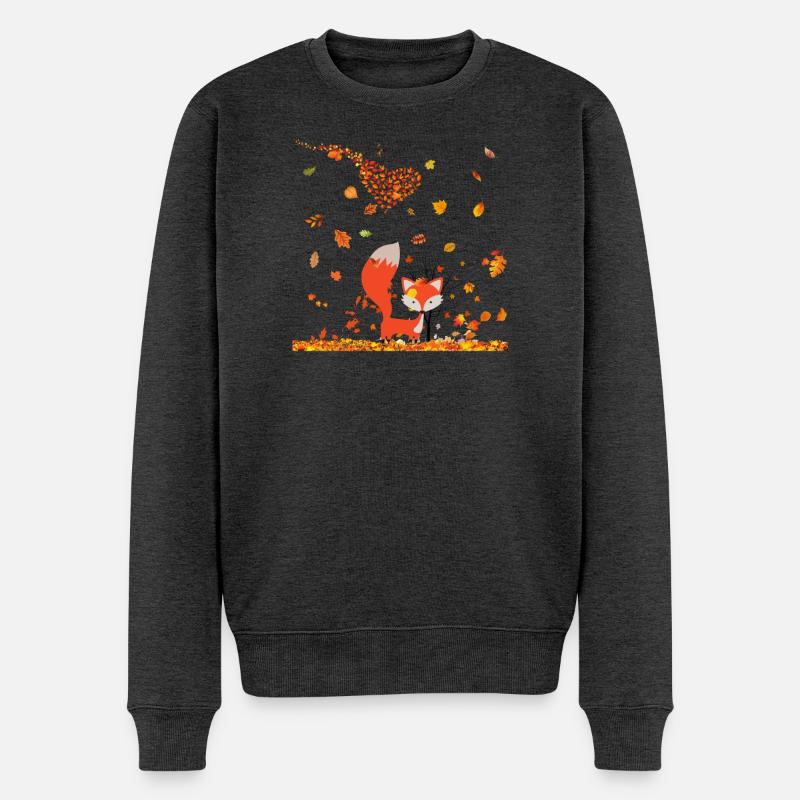 Herbst mit Herz und Fuchs - Männer Premium Bio Pullover - Anthrazit meliert